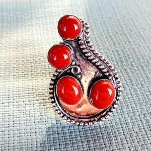 New Coral 925 Silver Statement Ring.